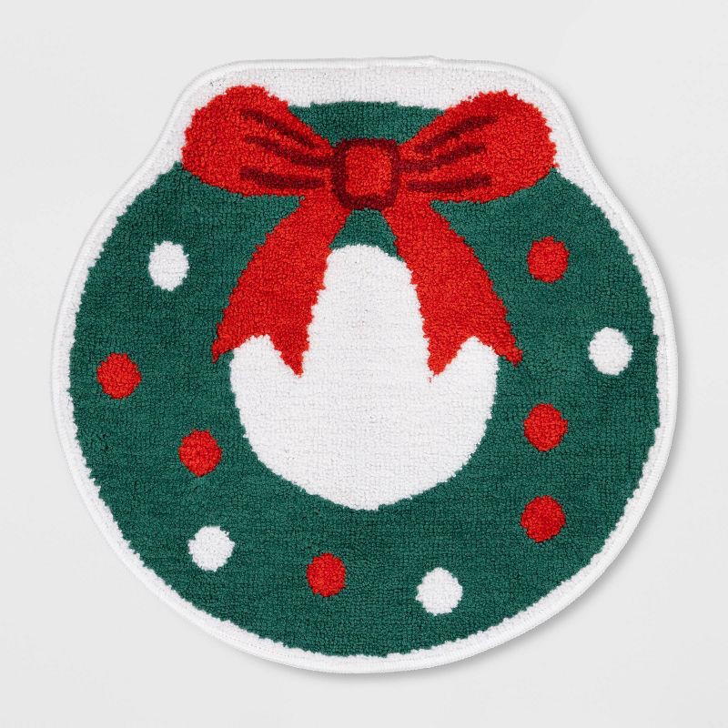 slide 1 of 4, 21"x21" Wreath Christmas Bath Rug Green/Red - Wondershop™, 1 ct