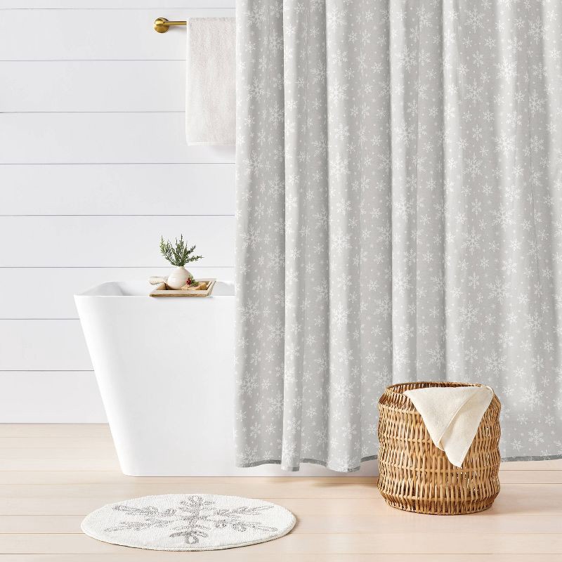 slide 2 of 4, 22" Round Snowflake Christmas Bath Rug White/Gray - Wondershop™, 1 ct