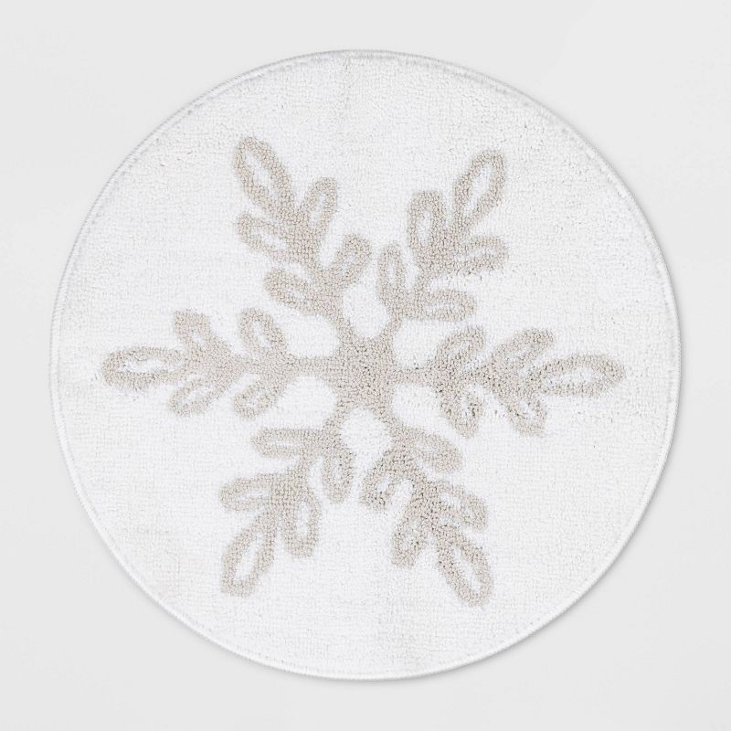slide 1 of 4, 22" Round Snowflake Christmas Bath Rug White/Gray - Wondershop™, 1 ct