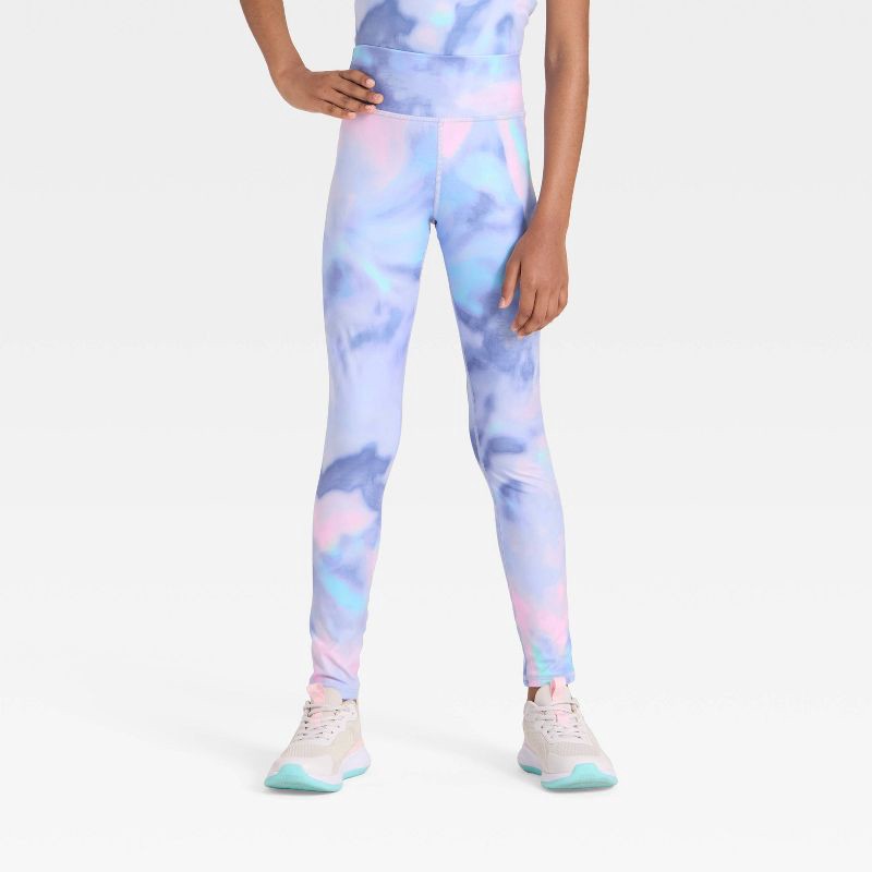 slide 1 of 3, Girls' Everyday Soft Leggings - All In Motion™ Blue Print S, 1 ct