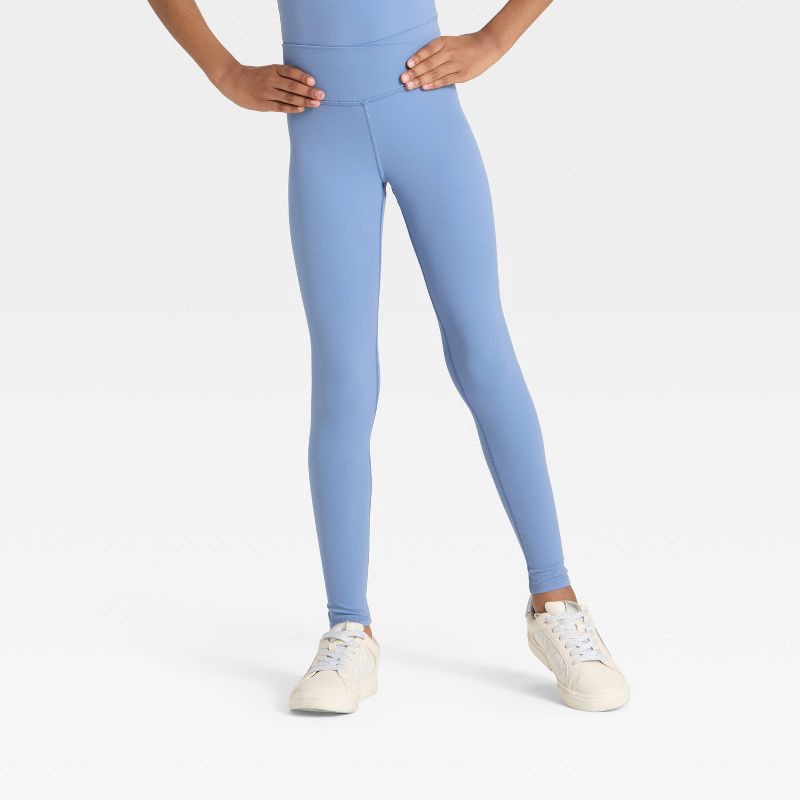 slide 1 of 3, Girls' Everyday Soft Crossover Waistband Leggings - All In Motion™ Slate Blue S, 1 ct