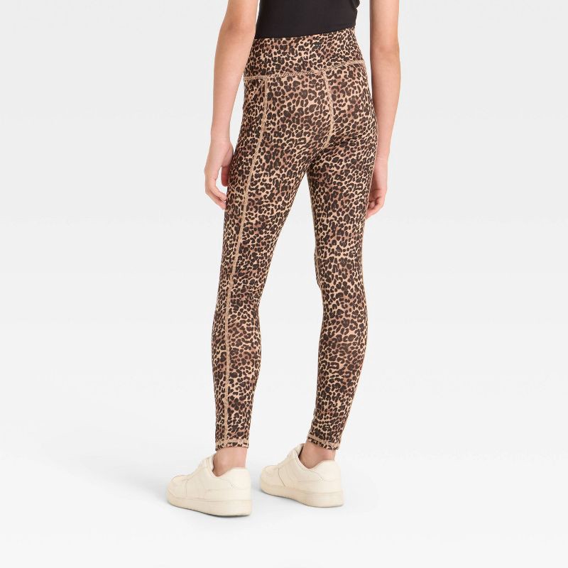 slide 2 of 3, Girls' Everyday Soft Pocket Leggings - All In Motion™ Light Brown Leopard Print M, 1 ct