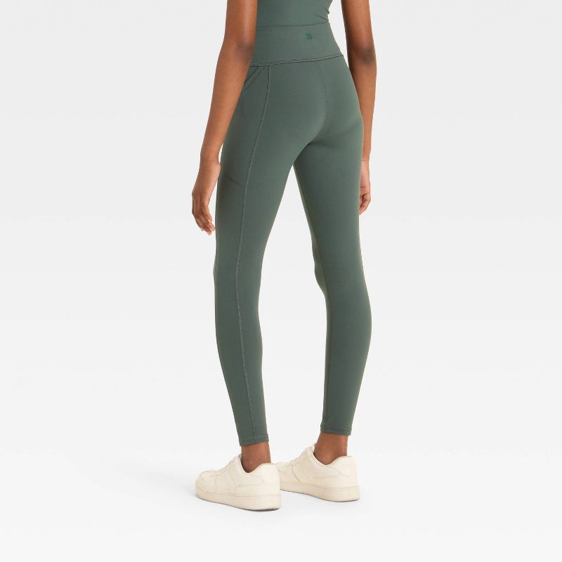 slide 3 of 3, Girls' Everyday Soft Pocket Leggings - All In Motion™ Dark Green S, 1 ct