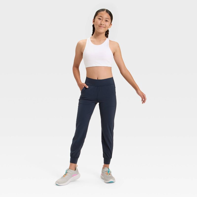 slide 3 of 3, Girls' Everyday Soft Jogger Leggings - All In Motion™ Navy Blue XS, 1 ct