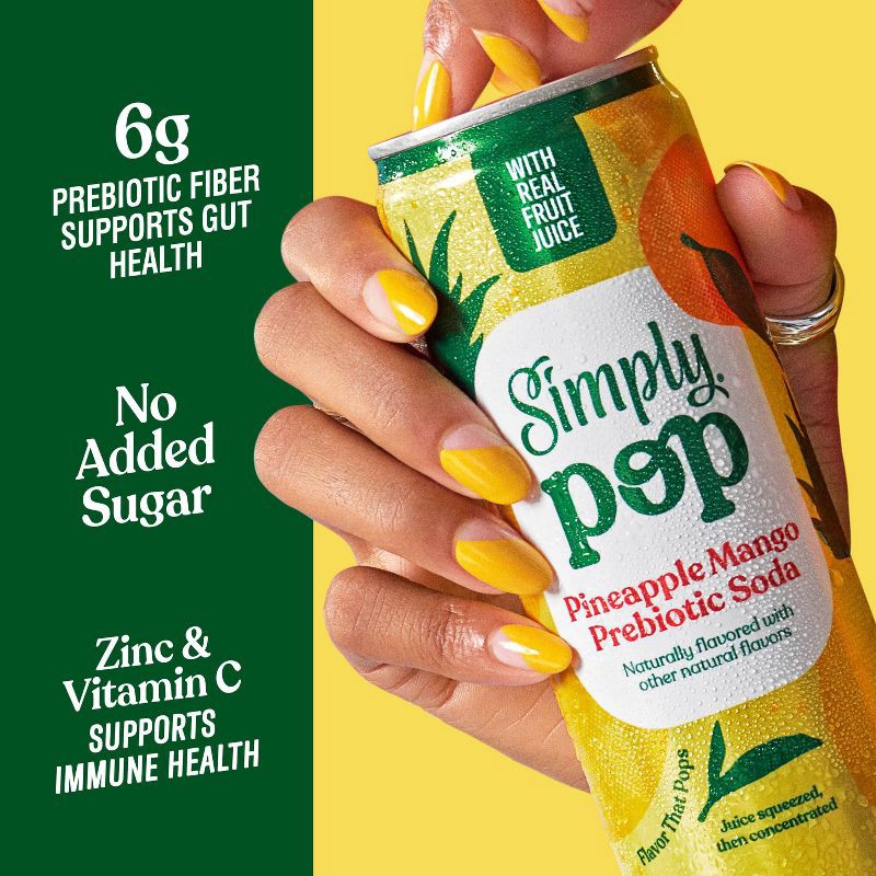 slide 3 of 11, Simply Beverages Simply Pop Pineapple-Mango Prebiotic Soda - 12 fl oz Slim Can, 12 fl oz