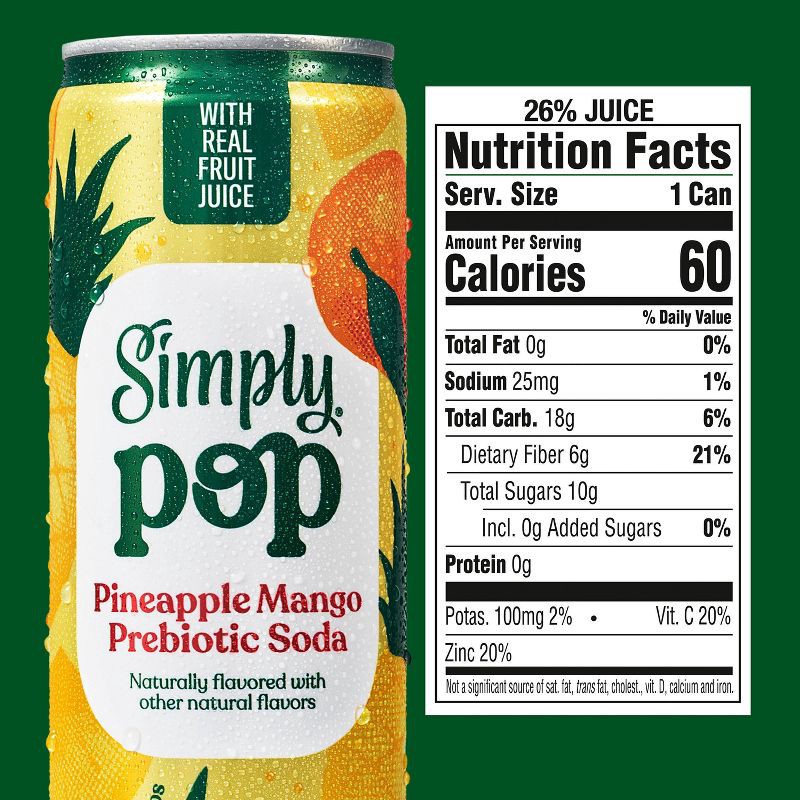 slide 4 of 11, Simply Beverages Simply Pop Pineapple-Mango Prebiotic Soda - 12 fl oz Slim Can, 12 fl oz