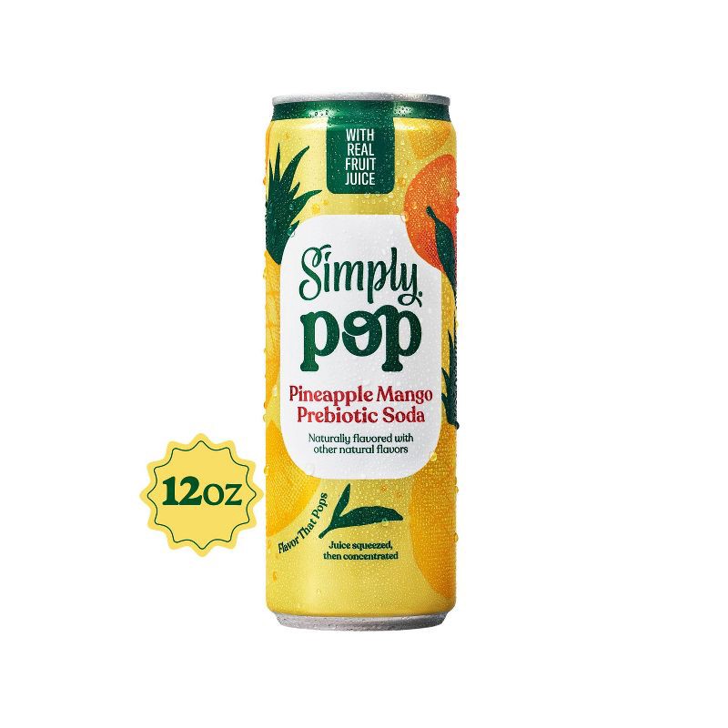 slide 1 of 11, Simply Beverages Simply Pop Pineapple-Mango Prebiotic Soda - 12 fl oz Slim Can, 12 fl oz
