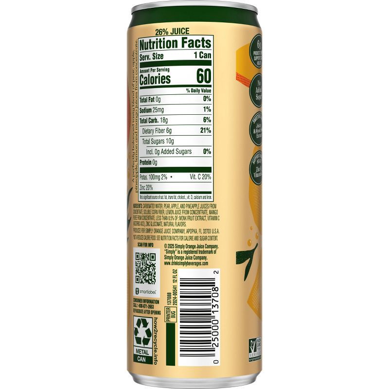slide 8 of 11, Simply Beverages Simply Pop Pineapple-Mango Prebiotic Soda - 12 fl oz Slim Can, 12 fl oz