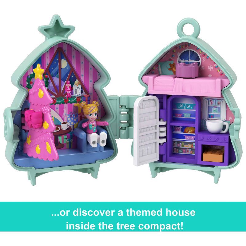 slide 4 of 6, Polly Pocket Holiday Connects Bundle, Stackable Compact Playset with Micro Doll Accessories, & Pet, 1 ct