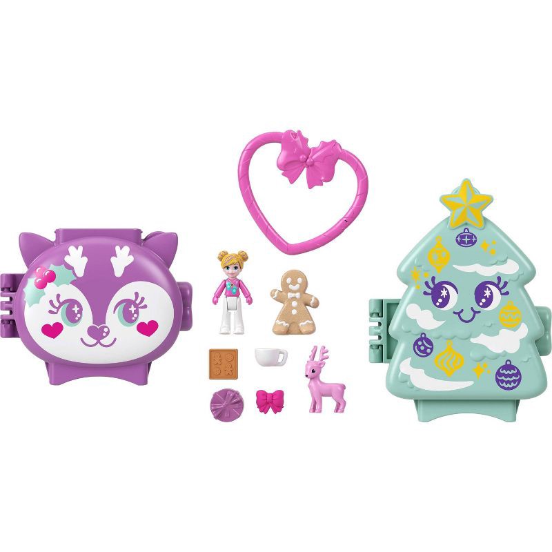 slide 5 of 6, Polly Pocket Holiday Connects Bundle, Stackable Compact Playset with Micro Doll Accessories, & Pet, 1 ct