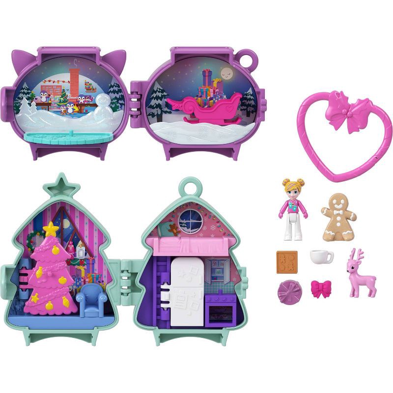 slide 6 of 6, Polly Pocket Holiday Connects Bundle, Stackable Compact Playset with Micro Doll Accessories, & Pet, 1 ct