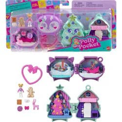 Polly Pocket Holiday Connects Bundle, Stackable Compact Playset with Micro Doll Accessories, & Pet