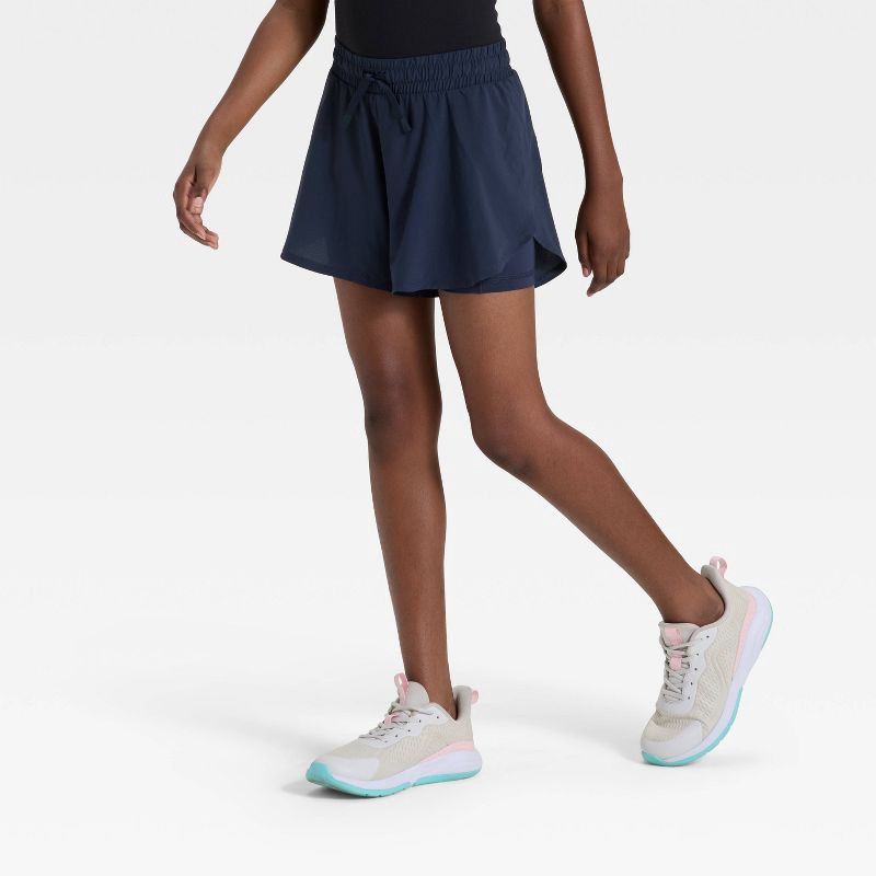 slide 1 of 3, Girls' Flowy Shorts - All In Motion™ Navy Blue XL, 1 ct
