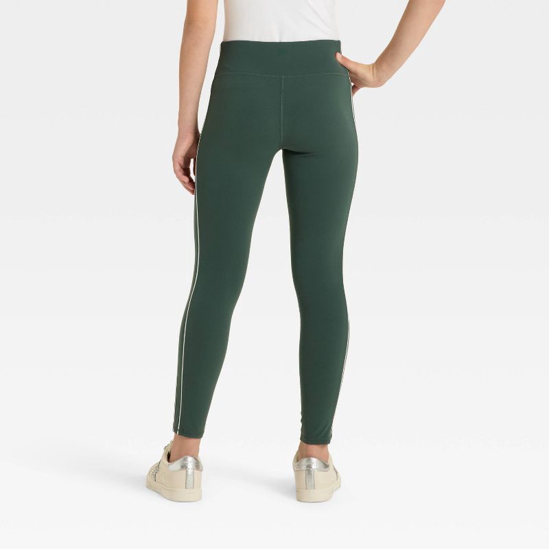 slide 2 of 3, Girls' Everyday Soft Piped Leggings - All In Motion™ Dark Green M, 1 ct