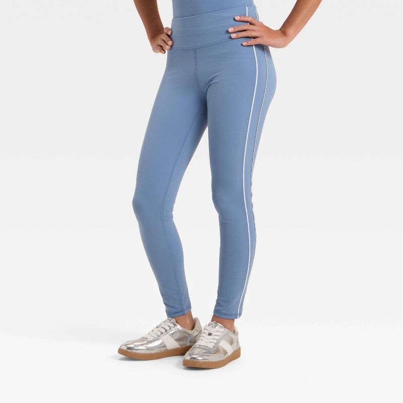 slide 1 of 3, Girls' Everyday Soft Piped Leggings - All In Motion™ Slate Blue XS, 1 ct