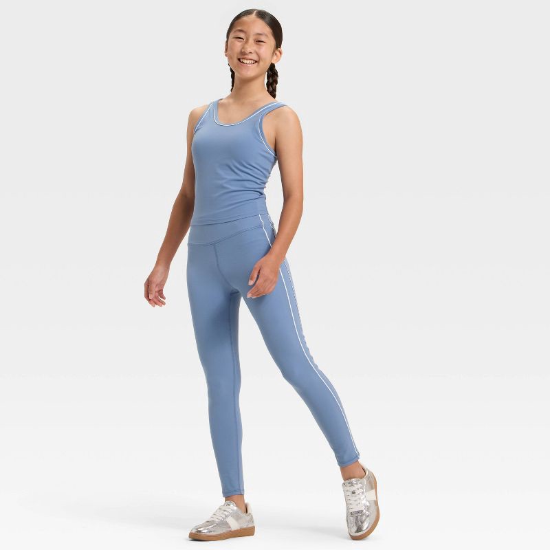 slide 3 of 3, Girls' Everyday Soft Piped Leggings - All In Motion™ Slate Blue XS, 1 ct