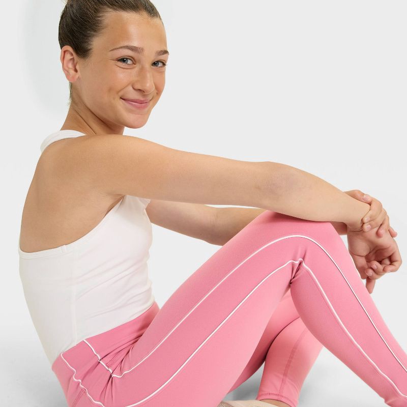 slide 3 of 3, Girls' Everyday Soft Piped Leggings - All In Motion™ Rose Pink XL, 1 ct