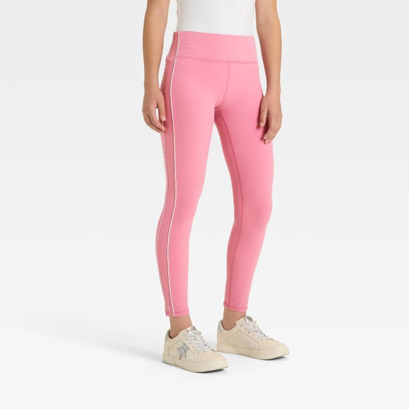 slide 1 of 3, Girls' Everyday Soft Piped Leggings - All In Motion™ Rose Pink XL, 1 ct