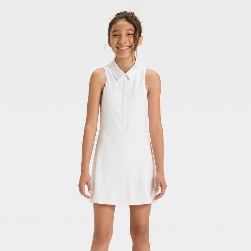 slide 1 of 3, Girls' Uniform Polo Dress - All In Motion™ White M, 1 ct