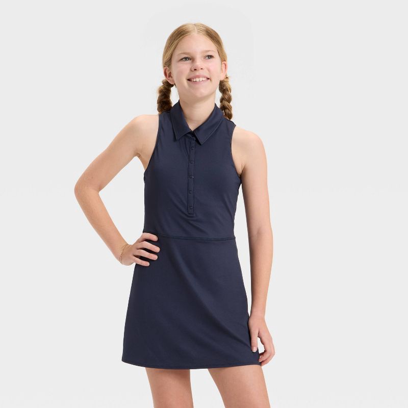 slide 1 of 3, Girls' Uniform Polo Dress - All In Motion™ Navy Blue L, 1 ct
