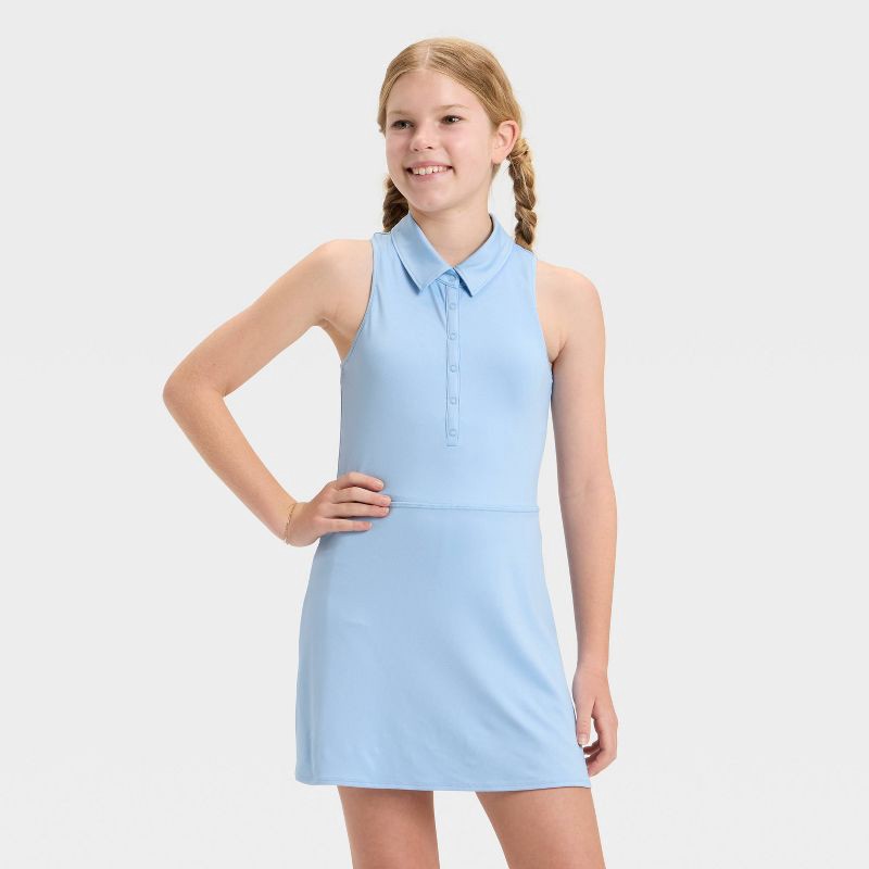 slide 1 of 3, Girls' Uniform Polo Dress - All In Motion™ Sky Blue S, 1 ct