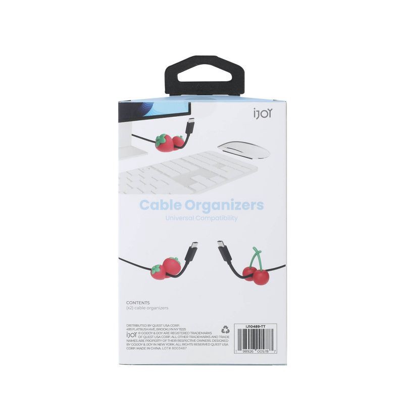 slide 3 of 3, IJoy Desktop Cable Organizer 2pk - Strawberry and Cherry, 2 ct