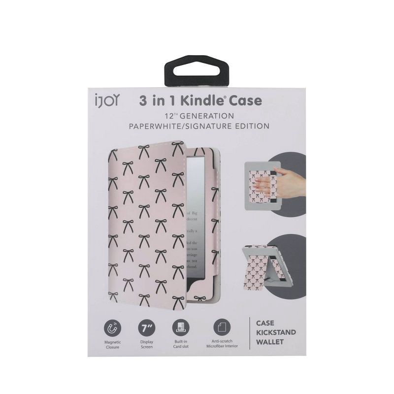 slide 2 of 3, iJoy Hard Case with Kickstand for Kindle Paper White 12th Generation and Paper White Signature - Black Bows, 1 ct