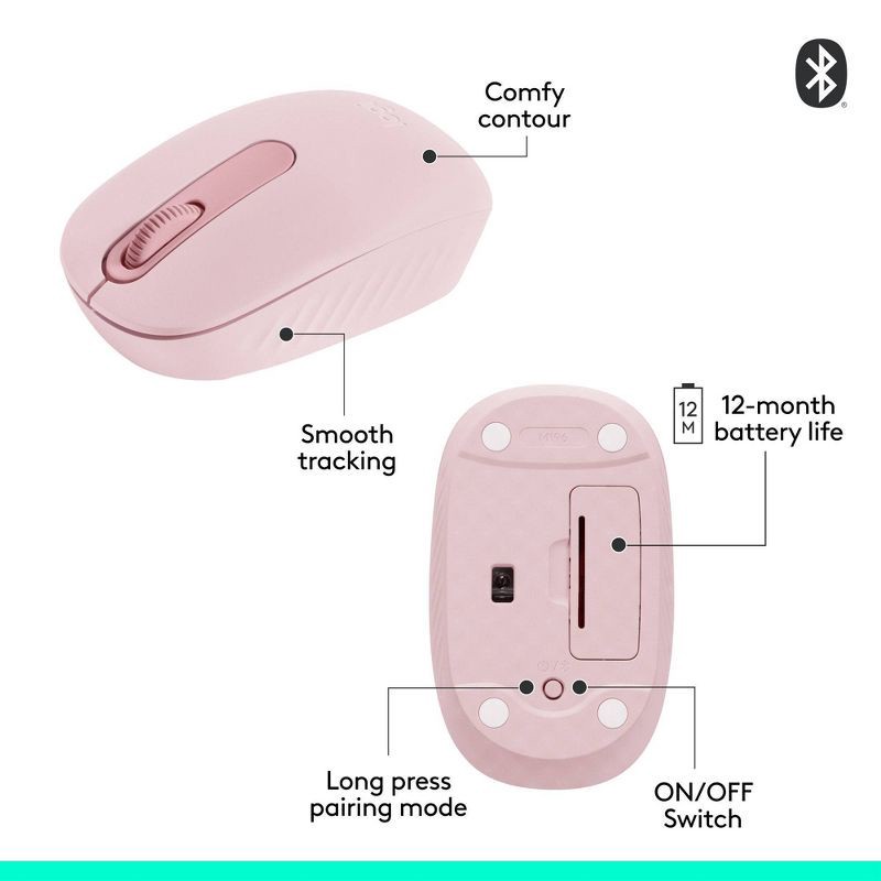 slide 7 of 10, Logitech M196 Bluetooth Mouse - Pink: Bluetooth, Home Use, 1 ct