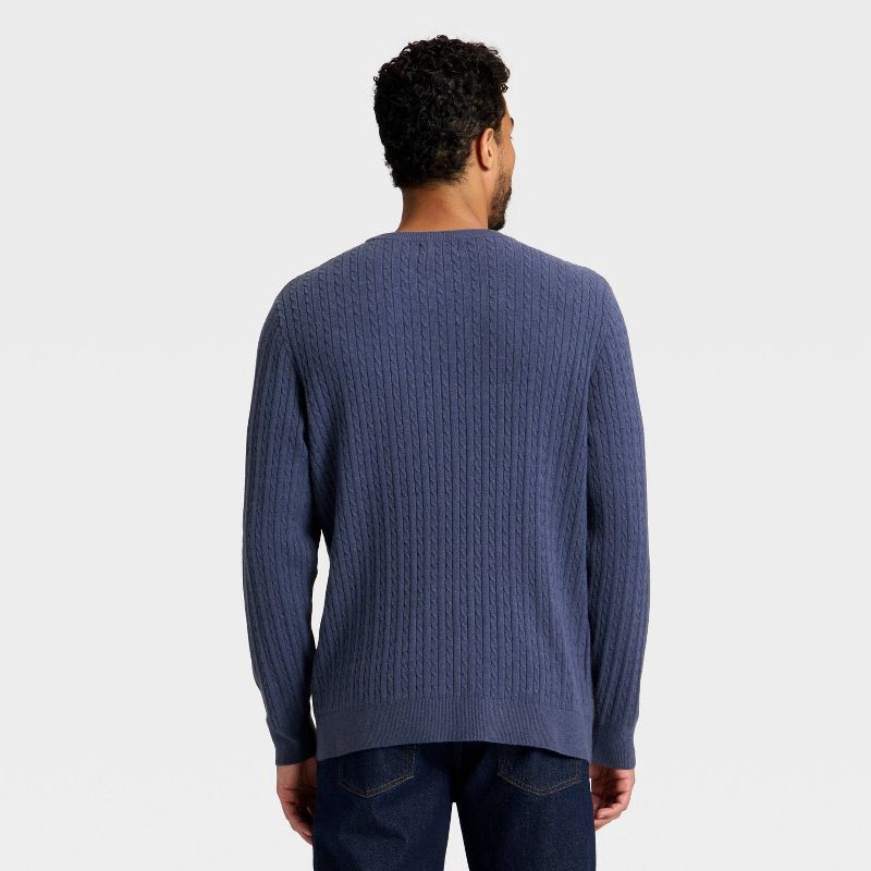 slide 2 of 3, Men's Soft Knit Cable Sweater - Goodfellow & Co™ Navy Blue L, 1 ct