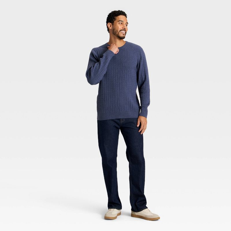 slide 3 of 3, Men's Soft Knit Cable Sweater - Goodfellow & Co™ Navy Blue L, 1 ct