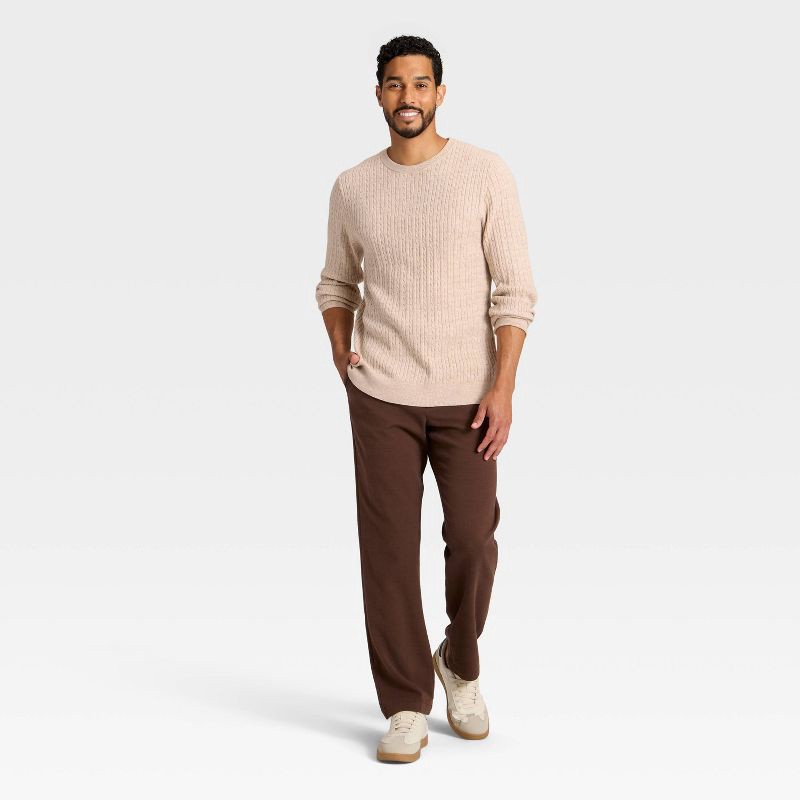 slide 3 of 3, Men's Soft Knit Cable Sweater - Goodfellow & Co™ Oatmeal M, 1 ct