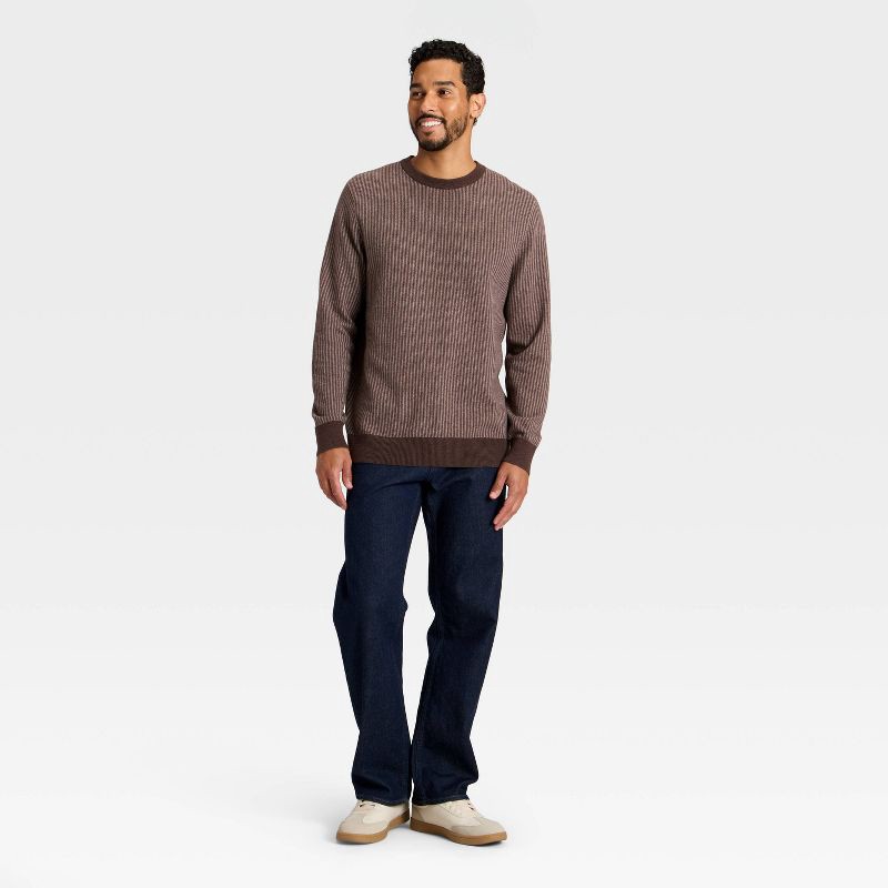 slide 3 of 3, Men's Soft Knit Striped Sweater - Goodfellow & Co™ Brown Striped M, 1 ct