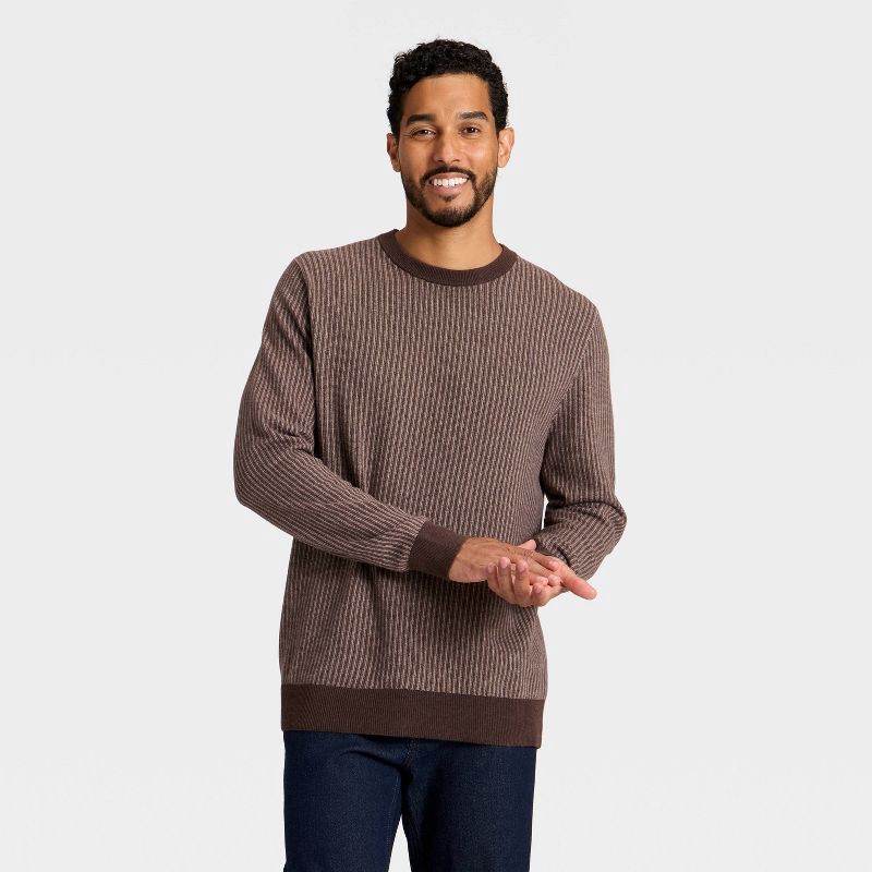 slide 1 of 3, Men's Soft Knit Striped Sweater - Goodfellow & Co™ Brown Striped L, 1 ct