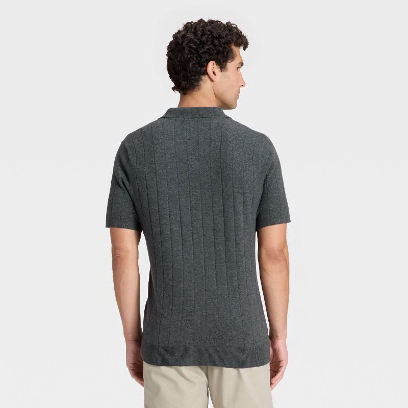 slide 2 of 3, Men's Soft Knit Johnny Collar Polo Sweater - Goodfellow & Co™ Dark Gray S, 1 ct