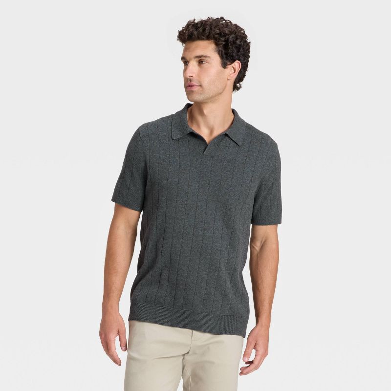 slide 1 of 3, Men's Soft Knit Johnny Collar Polo Sweater - Goodfellow & Co™ Dark Gray XXL, 1 ct
