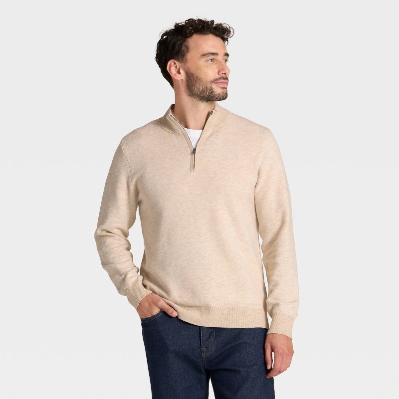 slide 1 of 3, Men's 1/4 Zip Sweater - Goodfellow & Co™ Light Beige L, 1 ct