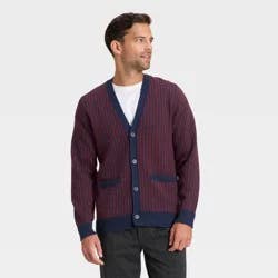 Men's Soft Knit V-Neck Cardigan Sweater - Goodfellow & Co™ Navy/Red Striped M