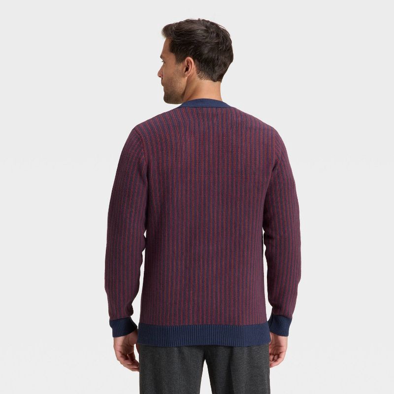 slide 2 of 3, Men's Soft Knit V-Neck Cardigan Sweater - Goodfellow & Co™ Navy/Red Striped L, 1 ct