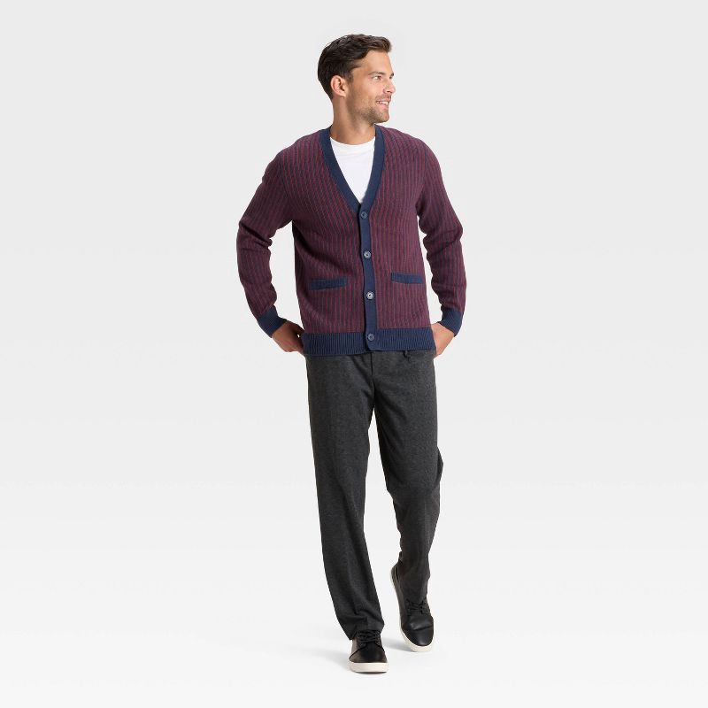 slide 3 of 3, Men's Soft Knit V-Neck Cardigan Sweater - Goodfellow & Co™ Navy/Red Striped L, 1 ct
