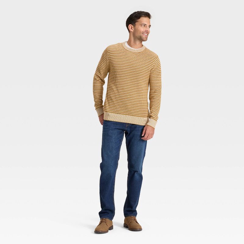 slide 3 of 3, Men's Textured Striped Crewneck Sweater - Goodfellow & Co™ Light Gold L, 1 ct