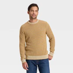 Men's Textured Striped Crewneck Sweater - Goodfellow & Co™ Light Gold XXL