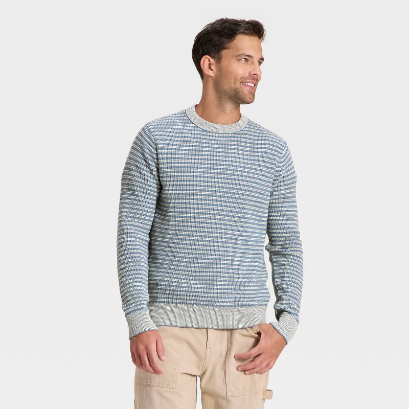slide 1 of 3, Men's Textured Striped Crewneck Sweater - Goodfellow & Co™ Blue S, 1 ct