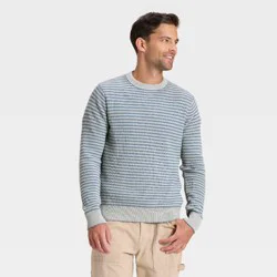 Men's Textured Striped Crewneck Sweater - Goodfellow & Co™ Blue S