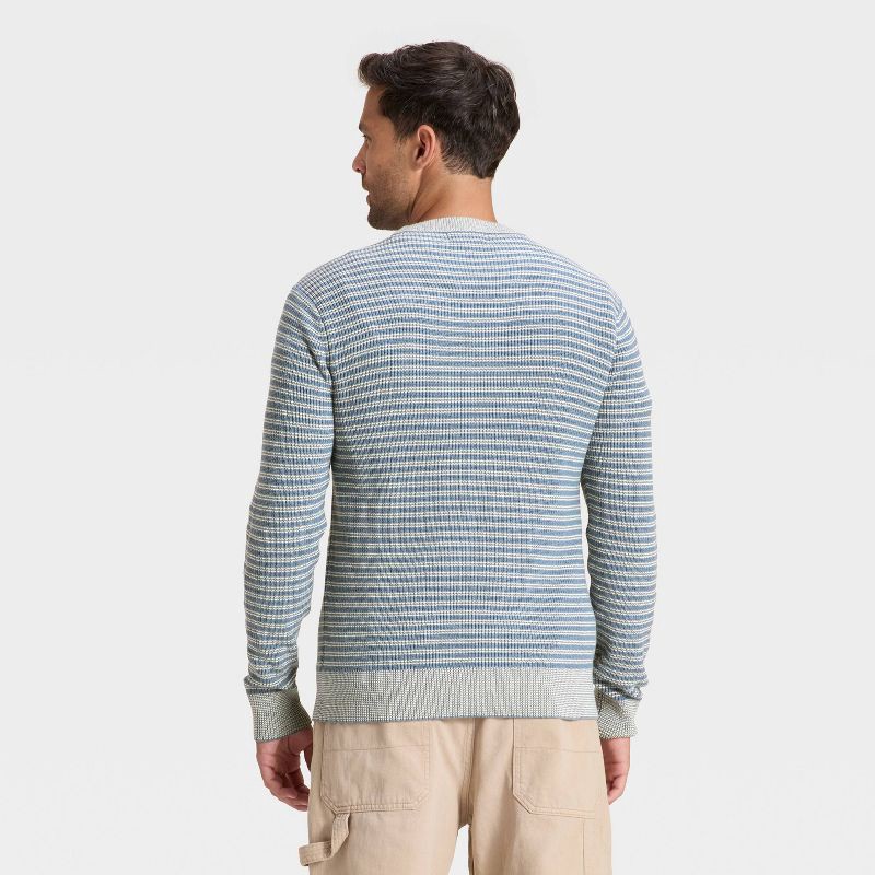 slide 2 of 3, Men's Textured Striped Crewneck Sweater - Goodfellow & Co™ Blue L, 1 ct