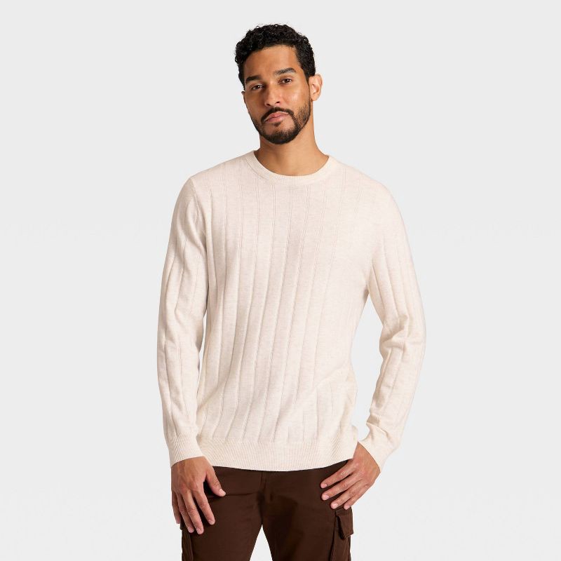 slide 1 of 3, Men's Soft Knit Drop Stitch Sweater - Goodfellow & Co™ Cream L, 1 ct