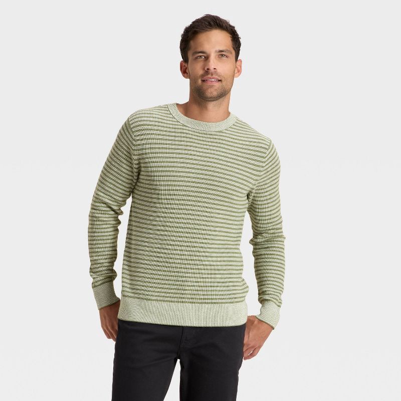 slide 1 of 3, Men's Textured Striped Crewneck Sweater - Goodfellow & Co™ Green M, 1 ct