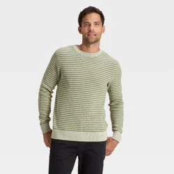 Men's Textured Striped Crewneck Sweater - Goodfellow & Co™ Green M