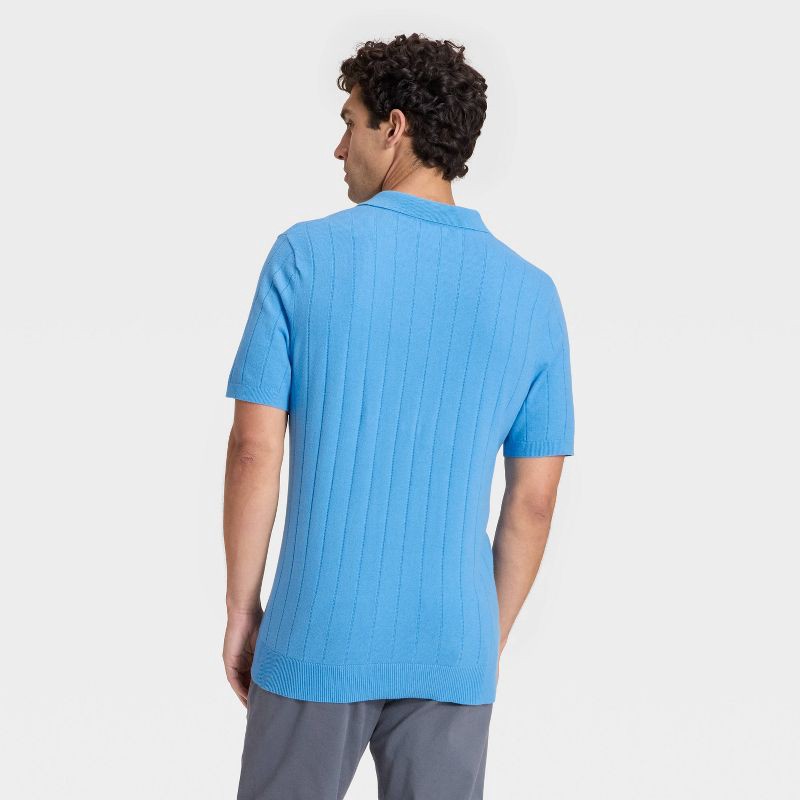 slide 2 of 3, Men's Soft Knit Johnny Collar Polo Sweater - Goodfellow & Co™ Blue XXL, 1 ct