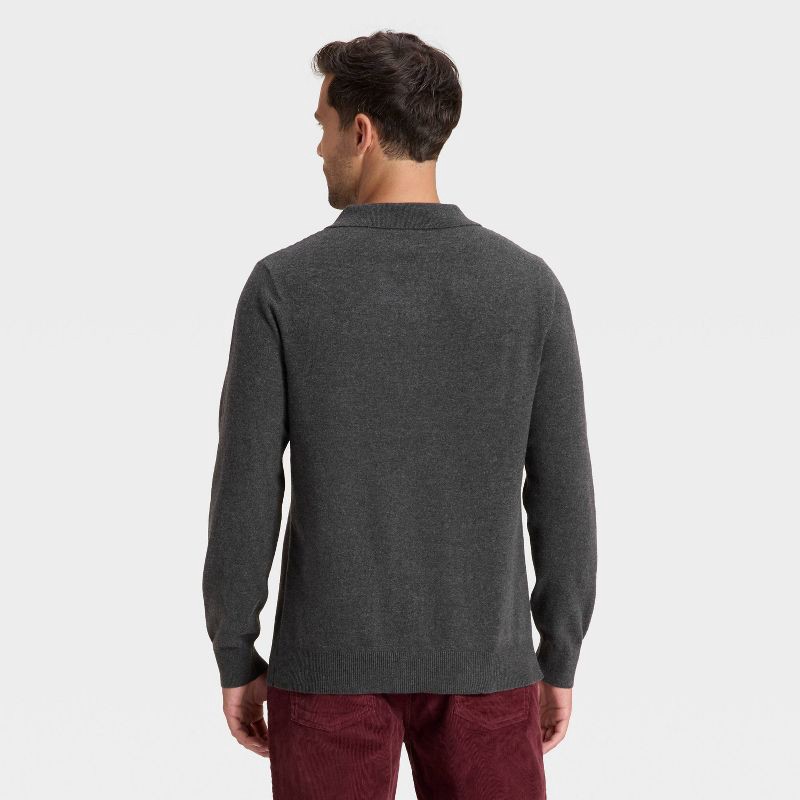 slide 2 of 3, Men's Soft Knit Johnny Collar Polo Sweater - Goodfellow & Co™ Charcoal Gray S, 1 ct