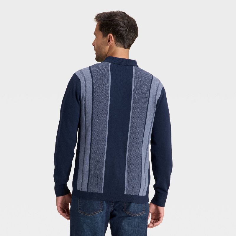 slide 2 of 3, Men's Long Sleeve Jacquard Full Button Polo Sweater - Goodfellow & Co™ Blue L, 1 ct